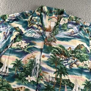Paradise Found Hawaiian Islands Print Shirt Mens XL Rayon Aloha Camp Collar